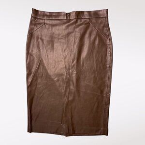 Philosophy Brown Faux Leather Pencil Skirt Lined Back Zip Mid Length Size 6
